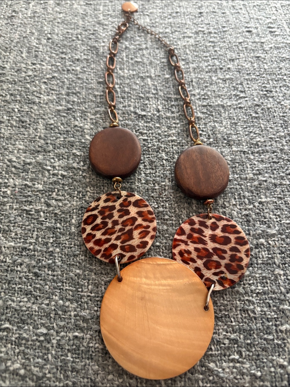 Leopard Print & Brown Wood Statement Necklace
